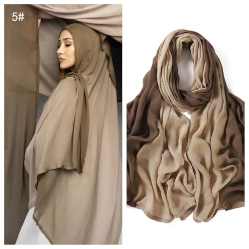 Premium Ombre Viscose Hijab Scarf for Women Muslim Lightweight Gradient Color Shade Hair Wraps Long Hijabs Scarves - color: Khaki 5#