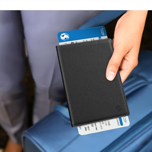 FINTIE Passport Holder, Slim Travel Wallet RFID Blocking Card Case Cover - color: Black