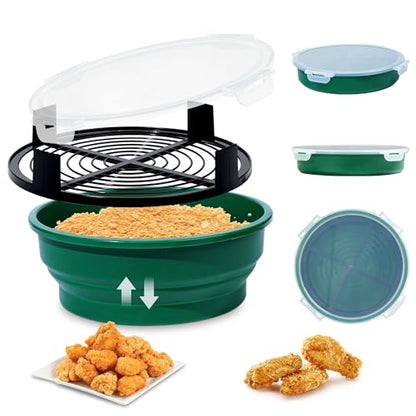 Collapsible Batter Bowl - Breading Bowl Shaker with Lid , Olive Green - color: Olive Green