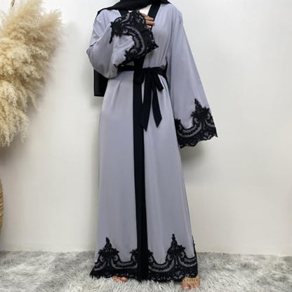 AFAVOM Women Turkey Abaya Islamic Muslim Prayer Dress Embroidered Cardigan Kaftan Dubai Robe Casual Turkish Modest Dress - color: Gray, size: Small