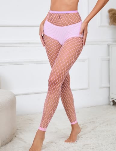 Avidlove Fishnet Stockings for Women Footless High Waist Fishnets Tight | Thigh High Stockings, Open Toe, High Stretch, Comfortable, Gothic Costume, Rave Outfits, for Cosplay, Halloween - color: Pink-b2