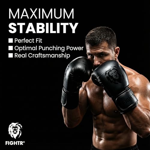 FIGHTR® Boxing Gloves - Maximum Protection & Stability | Boxing Gloves for Boxing, MMA, Muay Thai & Kickboxing | Sizes 8-16 oz - color: All Black, size: 16 oz