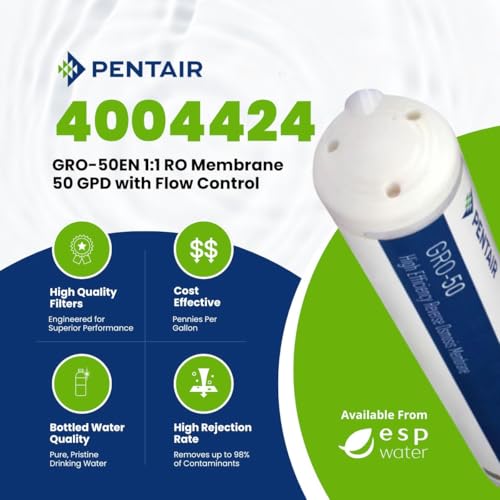 Pentair GRO-50EN RO Membrane Replacement Filter, 50 GPD | 1:1 RO Membrane Replacement Filter 50 GPD High Efficiency w/ Flow Control, Check Valve, Quick Connect Fittings 4004424 - size: 50 GPD w/ Flow Control