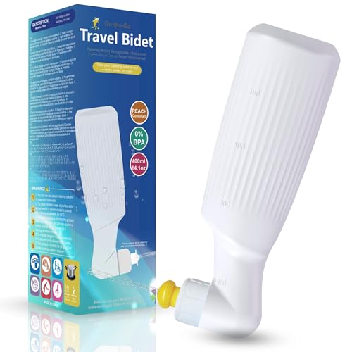 Travel Bidet, 400ml/14.1oz Portable Handheld Bottle, White, with Lockable Nozzle and Flip-Top Cap