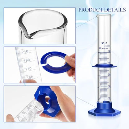 Thick Glass Graduated Cylinder Measuring Liquid Lab Cylinders with Anti-Falling Plastic Base and Bumper Guards and Cylinder Brush (Glass, 50ML) - size: 50ML