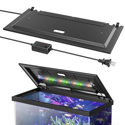 LED Aquarium Hood, Colored Lights, Fits 24" Framed Aquariums, Black | Adjustable-Brightness Colored Light Tubes, Replaceable Full-Length Bulb, Fits 24-Inch Framed Aquariums
