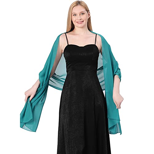 Ladiery Chiffon Shawl Wraps for Women Evening Dresses, Elegant Soft Sheer Shawls for formal dressy Bride Wedding - color: Emerald Green
