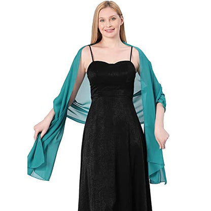 Ladiery Chiffon Shawl Wraps for Women Evening Dresses, Elegant Soft Sheer Shawls for formal dressy Bride Wedding - color: Emerald Green