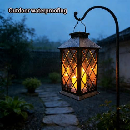 Solar Outdoor Lantern, Garden Hanging Waterproof Lanterns PVC Upgrade 3 LED Flickering Flameless Candle Decorative for Garden Women Mom Grandma Halloween Gifts (Grid Candle) - style: grid candle