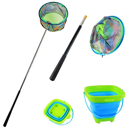 Floating Telescopic Folding Net with 7 Inch Pliers & Lip Gripper - Kids Fishing Net with Foldable Sand Bucket & Fishing Gear Accessories - color: kids fishing net+ 2L Foldable Bucket