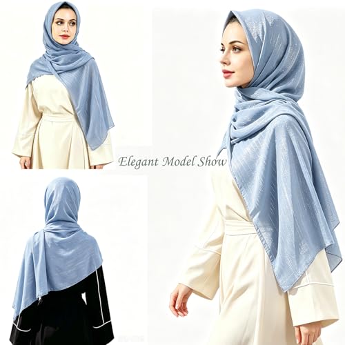 Women Hijab Chiffon Head Scarf Lightweight Shimmer Scarves Crepe Wedding Shawls and Wraps for Evening Dresses Shiny - color: Blue 17#