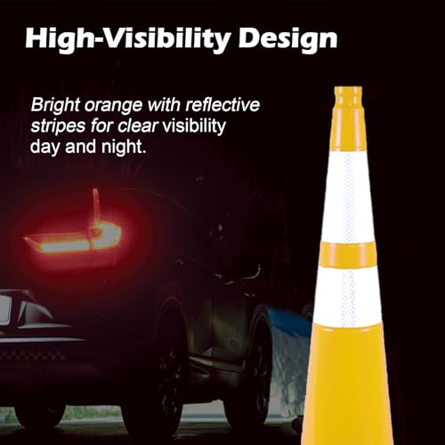 8 Pack 36 Inch Yellow Traffic Cones with Reflective Strips, Large Black Base Safety Cones for Industrial Sites, Warehouses and Emergency Marking (8, Yellow, 36 Inch) - color: Yellow, size: 36 Inch
