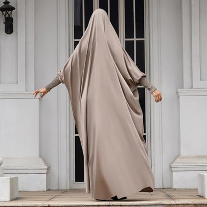 IKADEX Jilbab for Muslim Women Hooded Abaya Kaftan Dress Hijab Chador One-Piece Loose Fit Arabic Islamic Prayer Robe - color: Taro