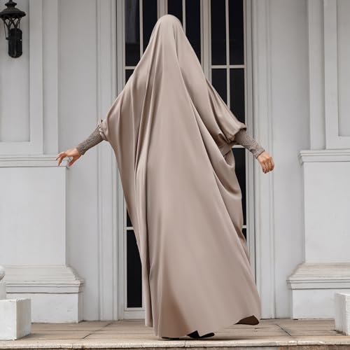 IKADEX Jilbab 무슬림 여성용 후드 아바야 카프탄 드레스 히잡 차도르 원피스 루즈핏 아랍어 이슬람 기도 로브 - color: Taro