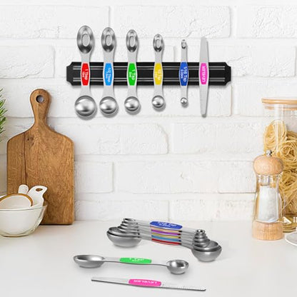 Wildone Stainless Steel Magnetic Measuring Spoons with Strong Magnets, 14pc | Including 8 Double Sided Magnetic Measuring Spoons, Leveler and 5 Mini Spoons for Spice Jar and Liquid Measuring, Multicolor - color: Multicolor
