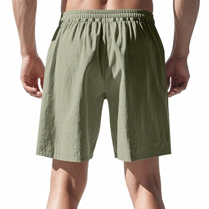 Linen Cargo Shorts for Men 2025 Summer Casual Elastic Waist Drawstring Lightweight Workout Beach Shorts with Pockets Light Green S
