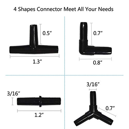 Aquarium 100 Feet Standard 3/16" Black Flexible Airline Tubing | Black Plastic Connectors, For Fish Tank, Terrariums, Hydroponics - size: 100 Feet with connectors