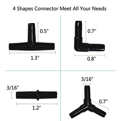 Aquarium 100 Feet Standard 3/16" Black Flexible Airline Tubing | Black Plastic Connectors, For Fish Tank, Terrariums, Hydroponics - size: 100 Feet with connectors