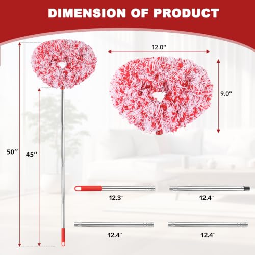 Ceiling Fan Cleaner Duster Reusable Microfiber Ceiling Fan Blade Cleaner Removable Duster with Extension Pole Adjusts 13 to 49.7 Inch for Cleaning Walls Furniture Door Window Top (Red White) - color: Red White