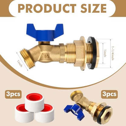 JaGely 3 Sets Brass Rain Barrel Spigot Kit with Heavy Duty Bulkhead Fitting Quarter Turn Ball Valve Rain Barrel Faucet for Aquariums, Water Tanks, Tubs, Pools(Blue) - color: Blue