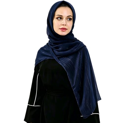 Women Hijab Chiffon Head Scarf Lightweight Shimmer Scarves Crepe Wedding Shawls and Wraps for Evening Dresses Shiny - color: Navy