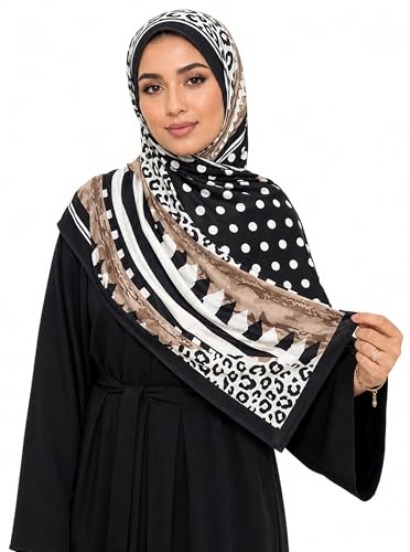 Printed Jersey Cotton Scarf for Women, Stretch Soft Hijab, Lightweight Breathable Head Wrap for All Seasons - color: Mctlp2538-d Pattern