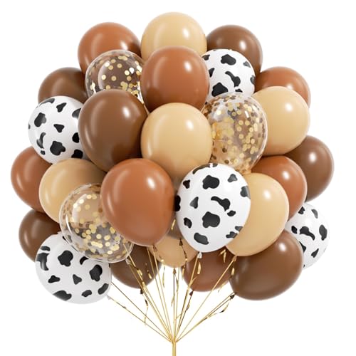 Brown Western Balloons, Brown Nude Gold Confetti Cow Print Latex Cowboy Balloons for Farm Cowboy Western Baby Shower Birthday Party Decorations - color: Brown