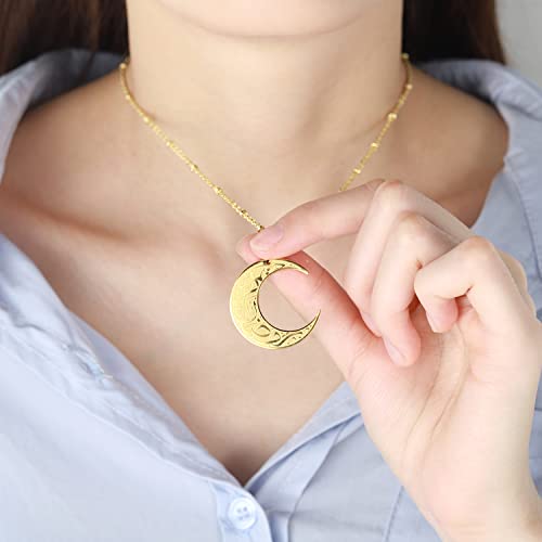 Qitian Islamic Jewelry Gifts for Women Muslim Pendant Gold Allah Arabic Necklaces Ayatul Kursi Necklace Moon Shape Islam - color: B-Rose Gold