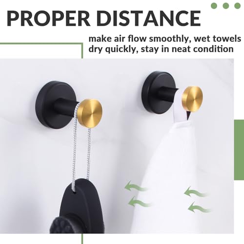APLusee Bathroom Robe Towel Hook 2 Pack, Stainless Steel Round Clothes Holder, Toilet Bath Kitchen Door Wall Mounted Hanger, Black Gold - color: Black Gold, size: 2 Pack