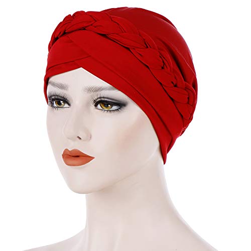 Cancer Chemo Beanies Bandana Headwrap Cap Satin Bonnet Head Scarf Hijab Braid Silky Turban Hats for Women - color: Red