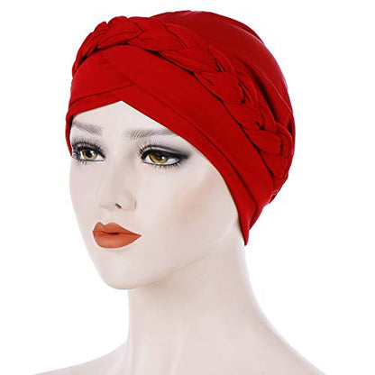 Cancer Chemo Beanies Bandana Headwrap Cap Satin Bonnet Head Scarf Hijab Braid Silky Turban Hats for Women - color: Red