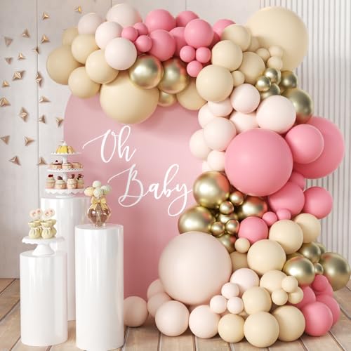 Mebay Dusty Blush Pink Nude Gold Balloon Arch Kit, 166Pcs Retro Pink Nude Metallic Gold and Macaron Light Pink Balloons for Bridal Baby Shower Girls Boho Birthday Wedding Decorations Supplies - color: Pink-nude-gold