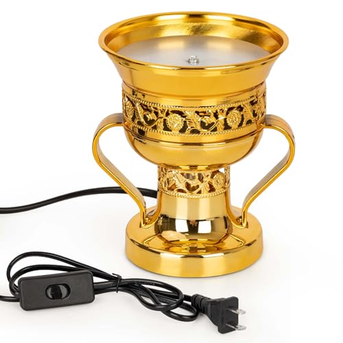 Electric Incense Burner, Arabian Style Electric Incense Holder, Middle Eastern Tabletop Decorative Censer for Yoga Spa Home Office Christian Church Decor, US Plug (Gold) - color: Gold