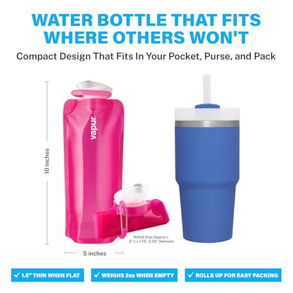 Vapur Collapsible Water Bottle with Carabiner - 23oz (0.7L) - Magenta - color: Magenta