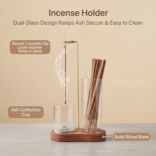 Incense Holder with 40 Pcs Palo Santo Incense Sticks - Incense Burner Holder with Glass Ash Catcher Relaxation, Purification, Meditation, Yoga Gift