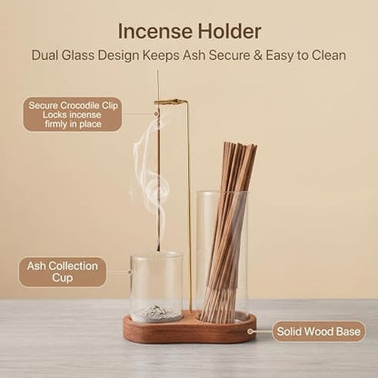 Incense Holder with 40 Pcs Palo Santo Incense Sticks - Incense Burner Holder with Glass Ash Catcher Relaxation, Purification, Meditation, Yoga Gift