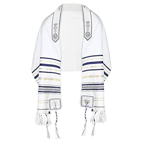 HalleluYAH Messianic Tallit Prayer Shawl 72"x 22" with Bag For Men & Women - color: Navy Blue