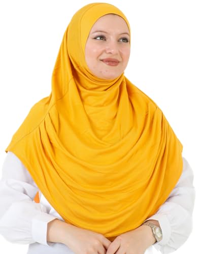 Prien Ready To Wear Hijab For Women, Instant Turban, Soft Muslim Scarf For Prayer, Long Hijabs, Islamic Clothes, Jersey Abaya - color: Deep Yellow