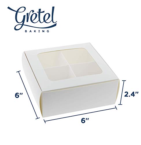Treat Boxes - 24 ct 6 x 6 x 2.4 in Bakery Boxes with Windows and Dividers for Candy, Cookies, Cupcakes, or Bakery Desserts - Chocolate, Treats, and Baked Goods Packaging for Gifting - color: White