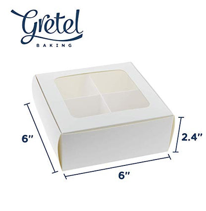 Treat Boxes - 24 ct 6 x 6 x 2.4 in Bakery Boxes with Windows and Dividers for Candy, Cookies, Cupcakes, or Bakery Desserts - Chocolate, Treats, and Baked Goods Packaging for Gifting - color: White