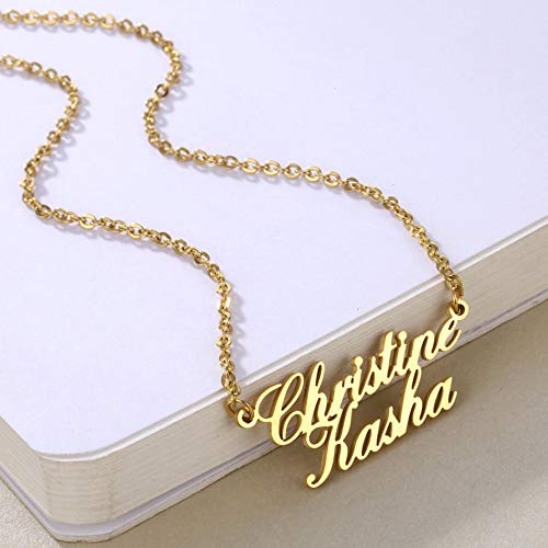 Custom Name Necklace Personalized, 18K Gold Plated Customized Nameplate Necklace Dainty Jewelry Gift for Women, Bridesmaid - color: Double Name Necklace