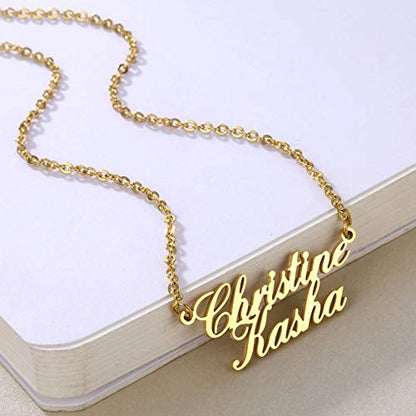 Custom Name Necklace Personalized, 18K Gold Plated Customized Nameplate Necklace Dainty Jewelry Gift for Women, Bridesmaid - color: Double Name Necklace