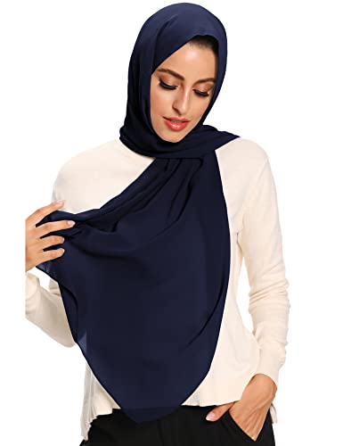 Txameru Hijab for Women Chiffon Hijab Scarfs for Women Long Shawl - color: Navy
