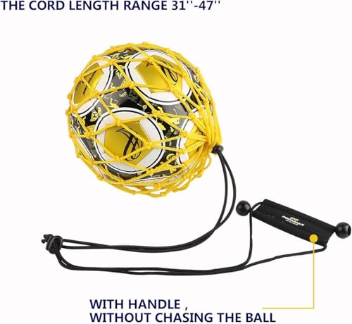 PodiuMax Handle Solo Soccer Kick Trainer with New Ball Locked Net Design, Soccer Ball Bungee Elastic Training Juggling Net (Fits Ball Size 3, 4, 5) - color: yellow