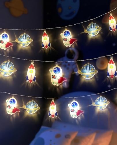 Astronaut String Lights,20 LEDs Space Theme 2 Lighting Modes Steady and Flashing Battery Powered for Kids Room Party Christmas Classroom Bedroom Decor - size: 3 meters, 20 lights