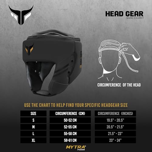 Mytra Fusion Boxing Headgear - Sparring Gear with Adjustable Strap MMA, Muay Thai, Kickboxing, Martial Arts, Karate, Head Gear - color: Black, size: Small