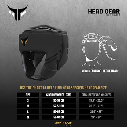 Mytra Fusion Boxing Headgear - Sparring Gear with Adjustable Strap MMA, Muay Thai, Kickboxing, Martial Arts, Karate, Head Gear - color: Black, size: Small