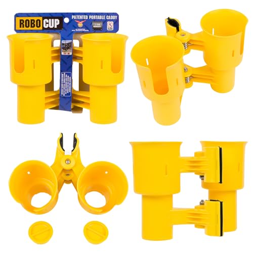 (Yellow), Patented Clamp On Boat Cup Holder |Multifunction Dual Drink Caddy for Fishing Poles, Tools, Net, Gaff |Portable Storage for Boating, Beach, Umbrellas, Golf Carts, Strollers - color: Yellow, size: Standard Spring