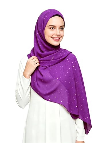 Lina & Lily Sparkle Shimmer Gold Glitter Women's Chiffon Hijab Head Scarf Shawl Wrap Lightweight - color: Purple Magenta
