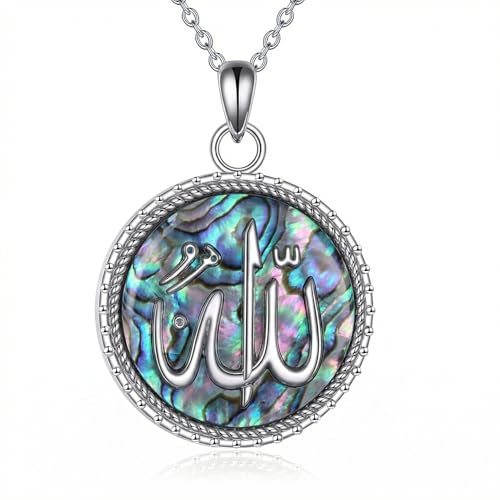 Sterling Silver Islamic Necklace Religious Muslim Pendant Islamic Jewelry Gifts for Men Women - style: Allah-abalone shell